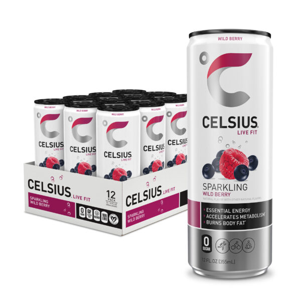 CELSIUS Sparkling Wild Berry, Functional Essential Energy Drink 12 fl oz Can (Pack of 12)